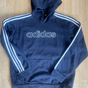 Adidas Men's Dark Blue Hoodie with White Stripes